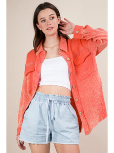 Mineral Washed Oversized Gauze Shacket Jacket