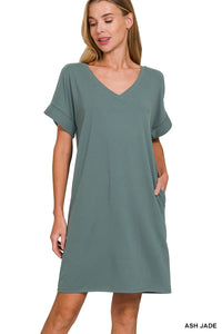 Brushed DTY Rolled Short Sleeve Shirt Dress