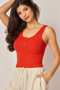 Ribbed Scoop Henley Tank