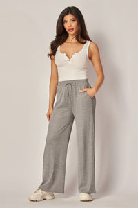 Stretchy Ribbed Drawstring Pocket Wide Leg Pants