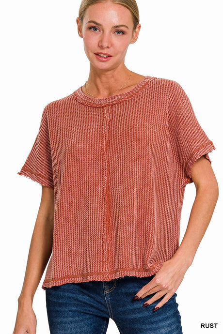 Washed Baby Waffle Short Sleeve Top