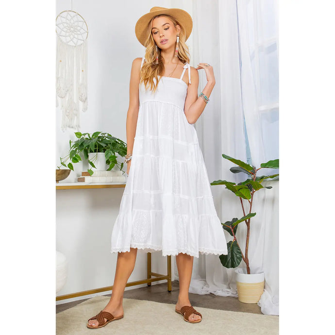 Desert Dreams: Embroidered Patchwork Sundress with Tie-Knot