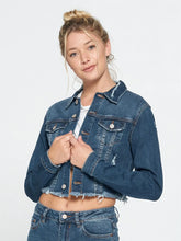 Load image into Gallery viewer, Raw Hem Cropped Denim Jacket