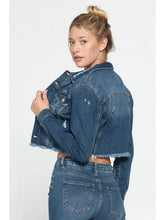 Load image into Gallery viewer, Raw Hem Cropped Denim Jacket