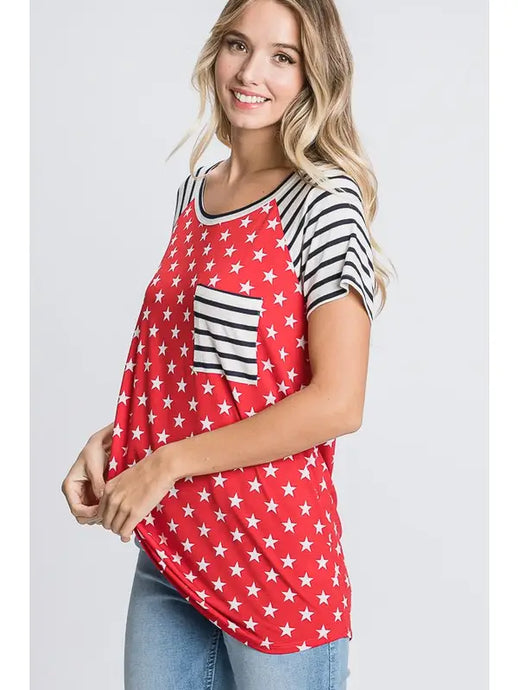 Plus Stripe and Star Top with Front Pocket