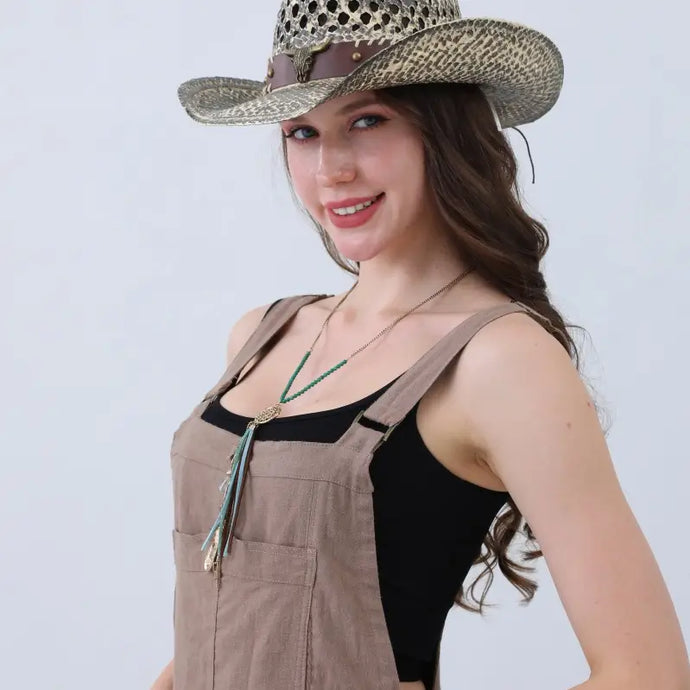 Artistic Ink-Style Western Hat- Bull Skull Band