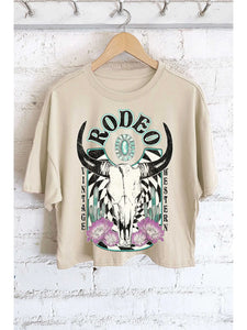 Rodeo Cow Skull Flower Vintage Western Graphic Long Crop Top