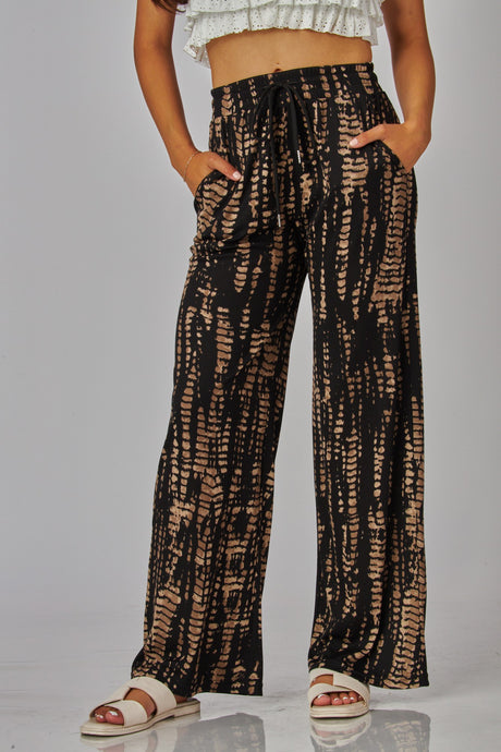 Croc Print Rib Drawstring Pocket Wide Leg Pants