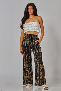 Croc Print Rib Drawstring Pocket Wide Leg Pants