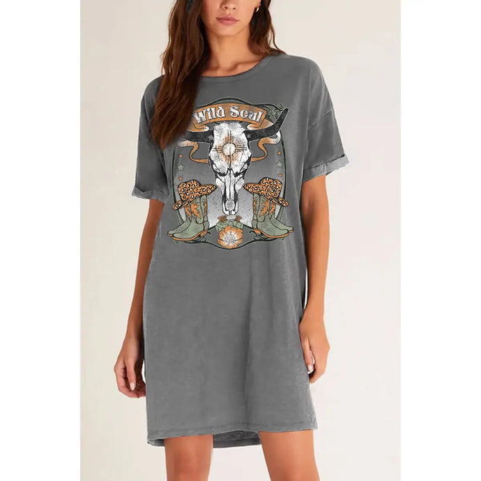 Wild Soul Cow Skull Mineral Graphic Dress