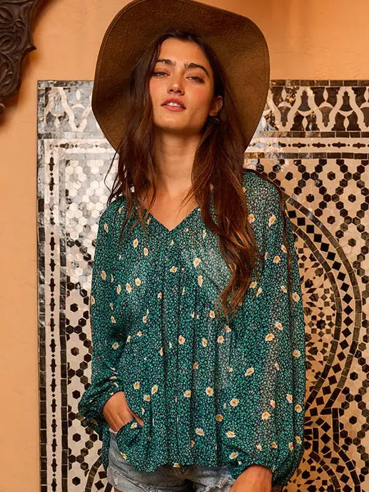 Floral Print Lurex Chiffon Blouse