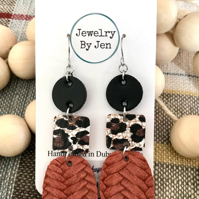 Black, Leopard & Rust Earrings