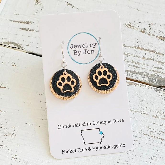 Paw Charm Earrings: Black & Rose Gold