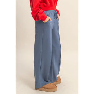 Scuba High-Waist Drawstring Pintuck Wide Leg Pants