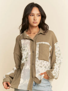 Multi Fabric Thermal Lace Clean Hem Knit Shacket