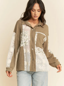 Multi Fabric Thermal Lace Clean Hem Knit Shacket