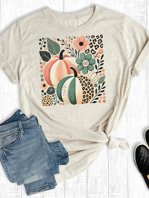 Retro Fall Floral Pumpkins Graphic Tee