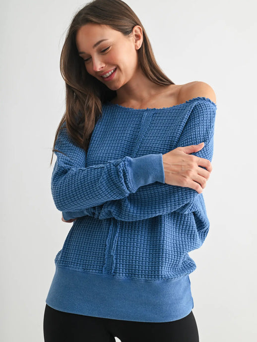Chunky Waffle Boat Neck Sweater