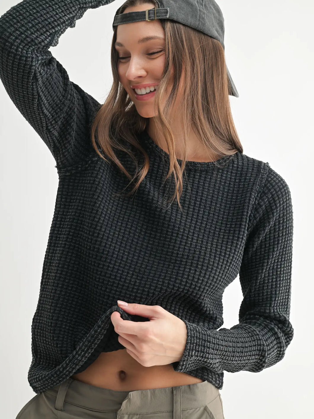 Chunky Waffle Mineral Wash Long Sleeve