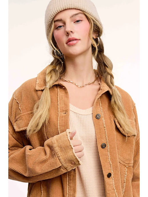 Washed Corduroy Oversized Button Down Jacket