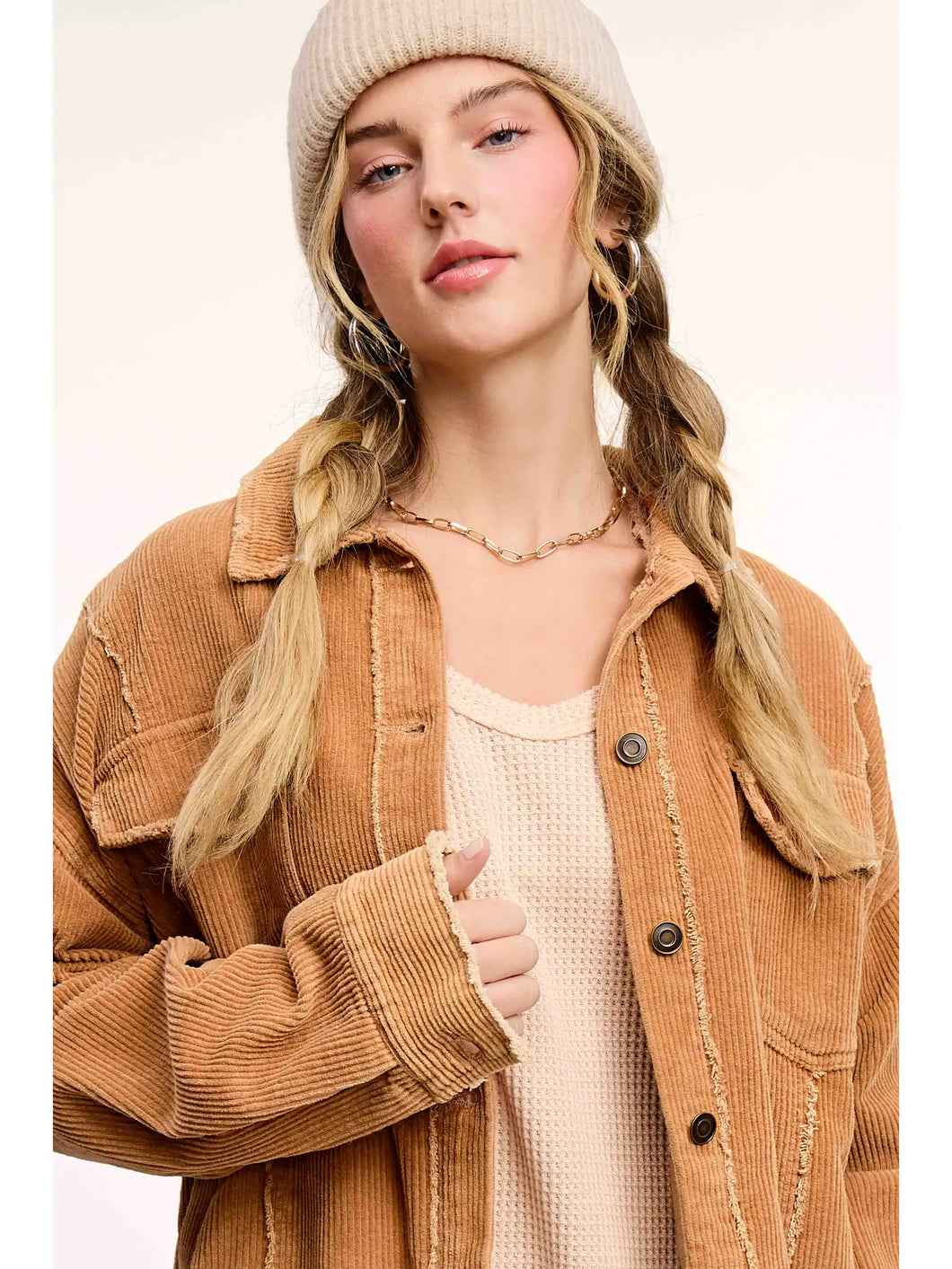 Washed Corduroy Oversized Button Down Jacket
