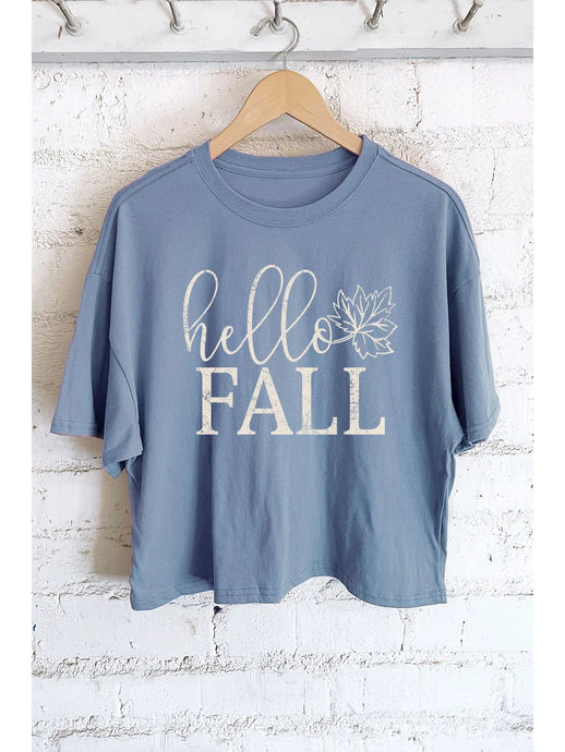Hello Fall Graphic Long Crop Top