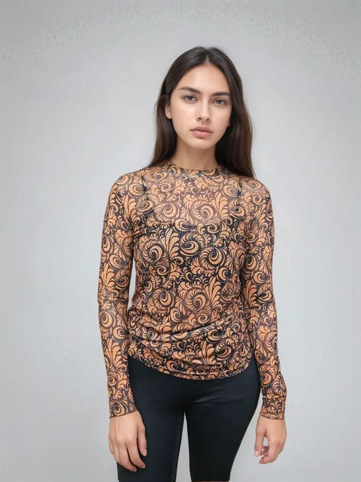 Tooled Leather Mesh Top