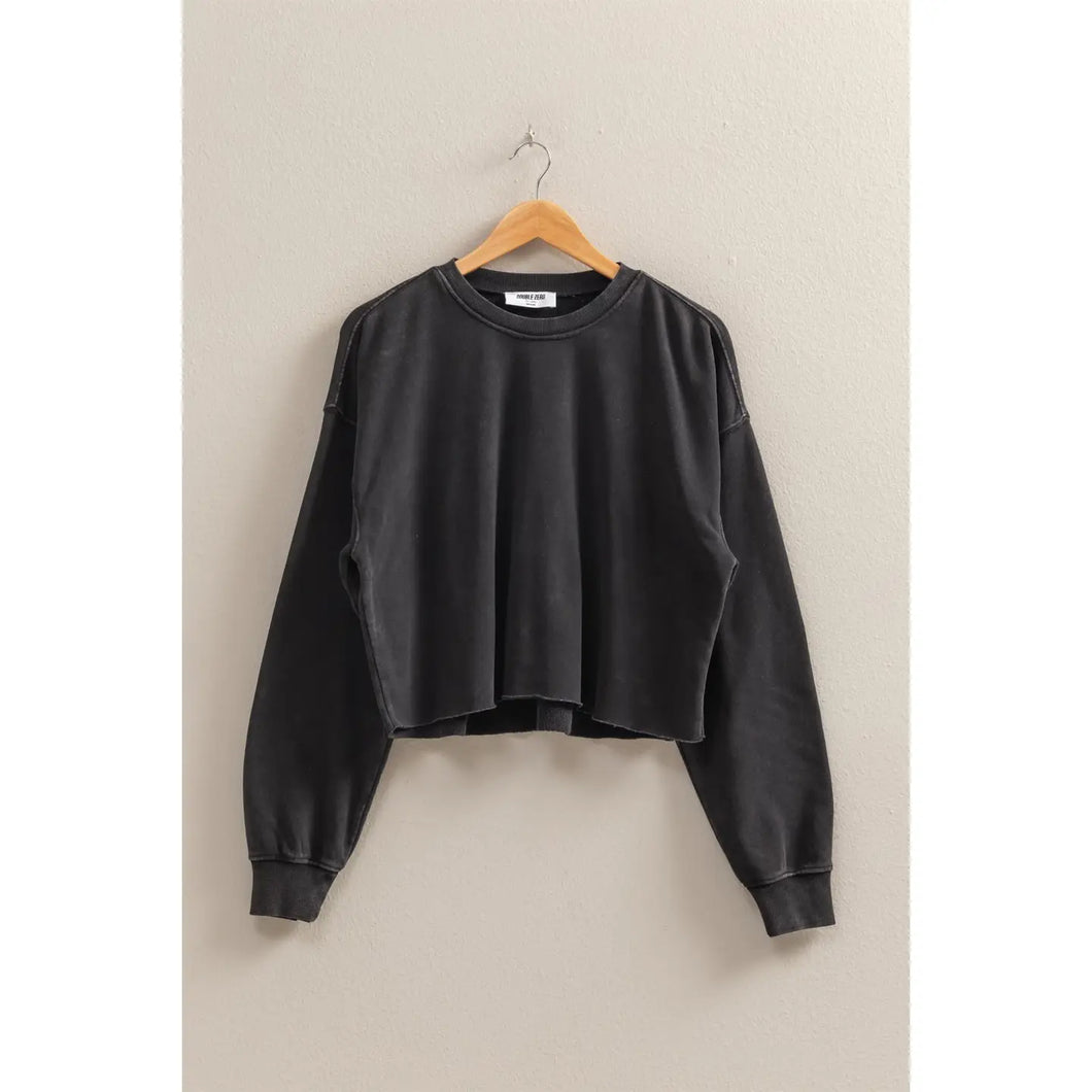 Mineral Washed Sweatshirt with Raw Hem
