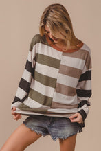 Load image into Gallery viewer, Stripe Print Brushed Hacci Knit Color Block Top