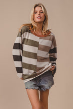 Load image into Gallery viewer, Stripe Print Brushed Hacci Knit Color Block Top