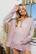 Load image into Gallery viewer, Thermal Stripe Button Henley Neck Top