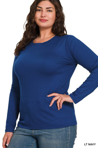 Plus Brushed Microfiber Long Sleeve Round Neck Tee