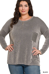 Plus Ribbed Striped Oversized Long Sleeve Top