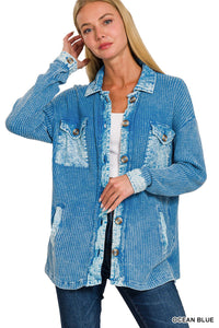 Cotton Waffle Acid Wash Shacket