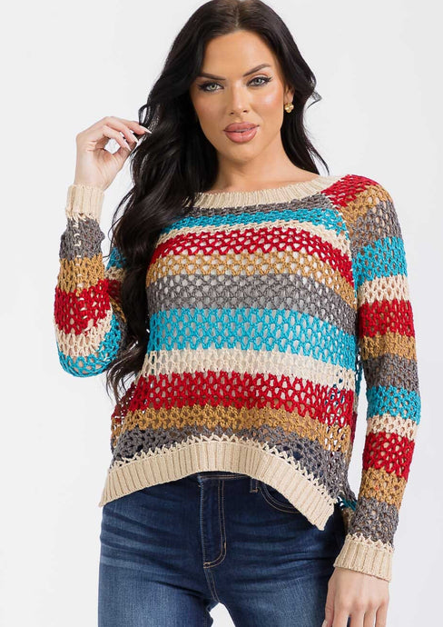 Long Sleeve Multi Color Knit Top