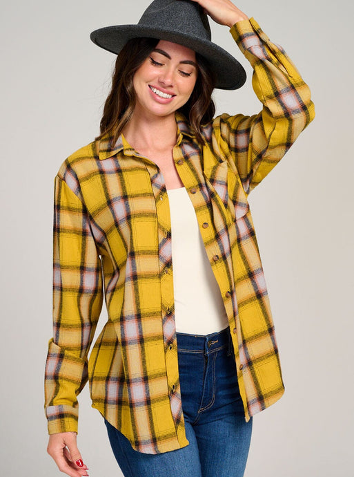 Front Pocket Plaid Button Up Shirt