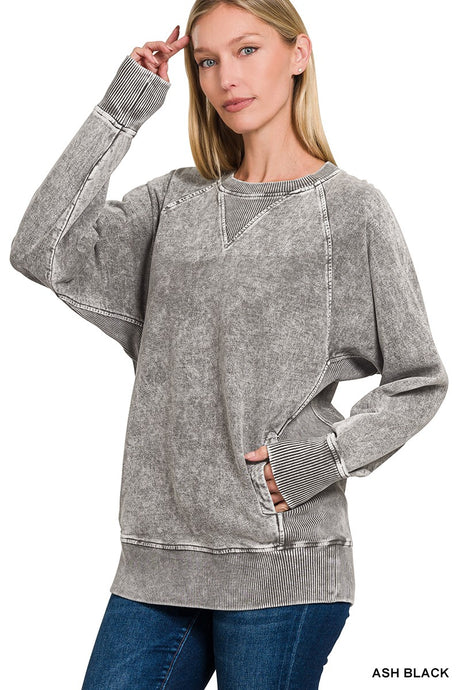 Halo Snow Washed French Terry Round Neck Pullover