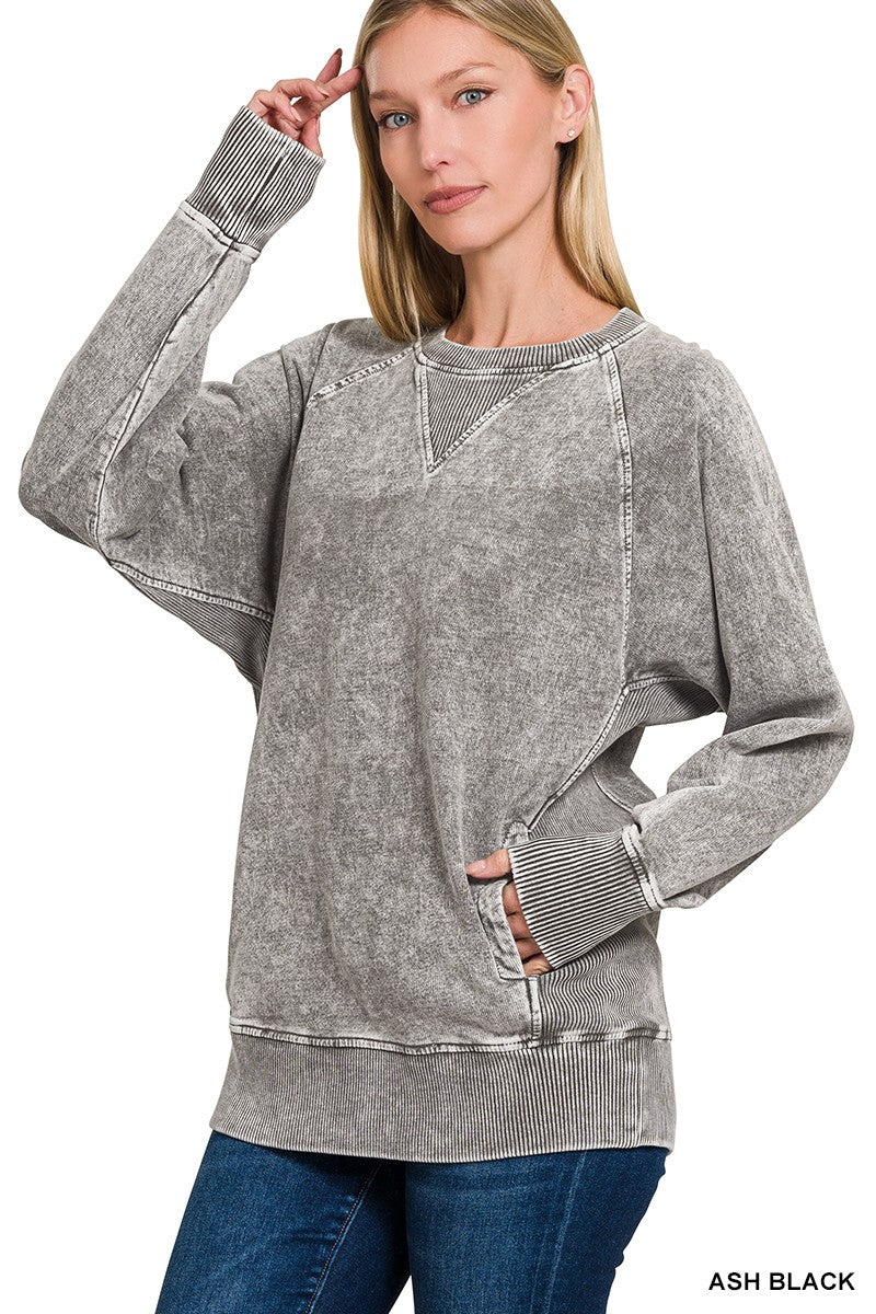 Halo Snow Washed French Terry Round Neck Pullover
