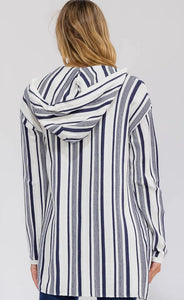 Open Front Colorblock Stripes Hooded Cardigan