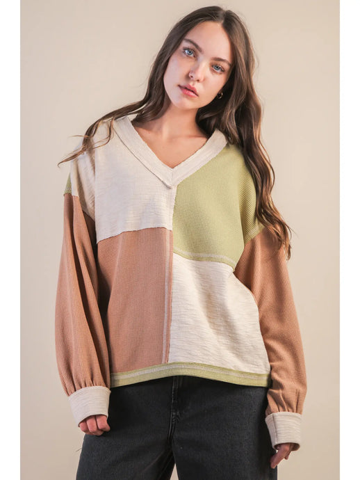 Oversized Color Block Casual Knit Top