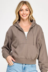 Basic Fleece Half Zip Up Hoodie