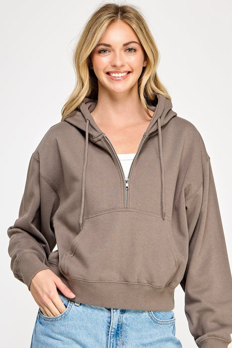 Basic Fleece Half Zip Up Hoodie