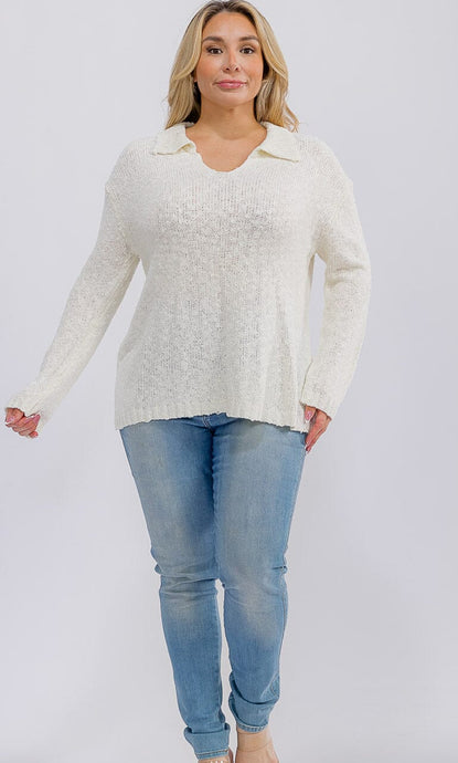 PLUS SIZE LONG SLEEVE V-NECK PULLOVER SWEATER