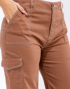 PLUS SIZE BUTTON CLOSURE CARGO POCKETS WIDE LEG PANTS