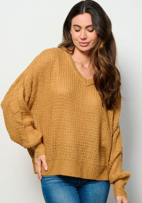 WOMEN'S LONG SLEEVE V-NECK KNIT PULLOVER SWEATER
