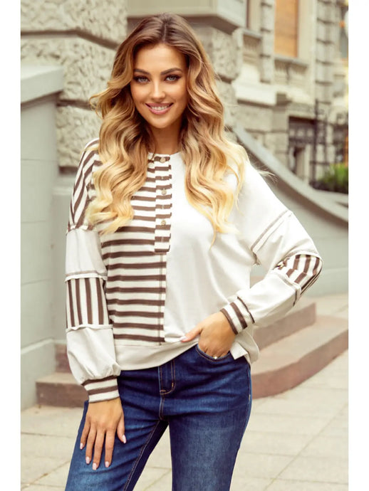 Stitched Detail Color Block Patchwork Oversized Pullover Top