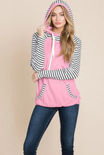 Load image into Gallery viewer, LONG SLEEVE FRONT POCKET HOODED STRIPES COLORBLOCK TOP