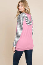 Load image into Gallery viewer, LONG SLEEVE FRONT POCKET HOODED STRIPES COLORBLOCK TOP