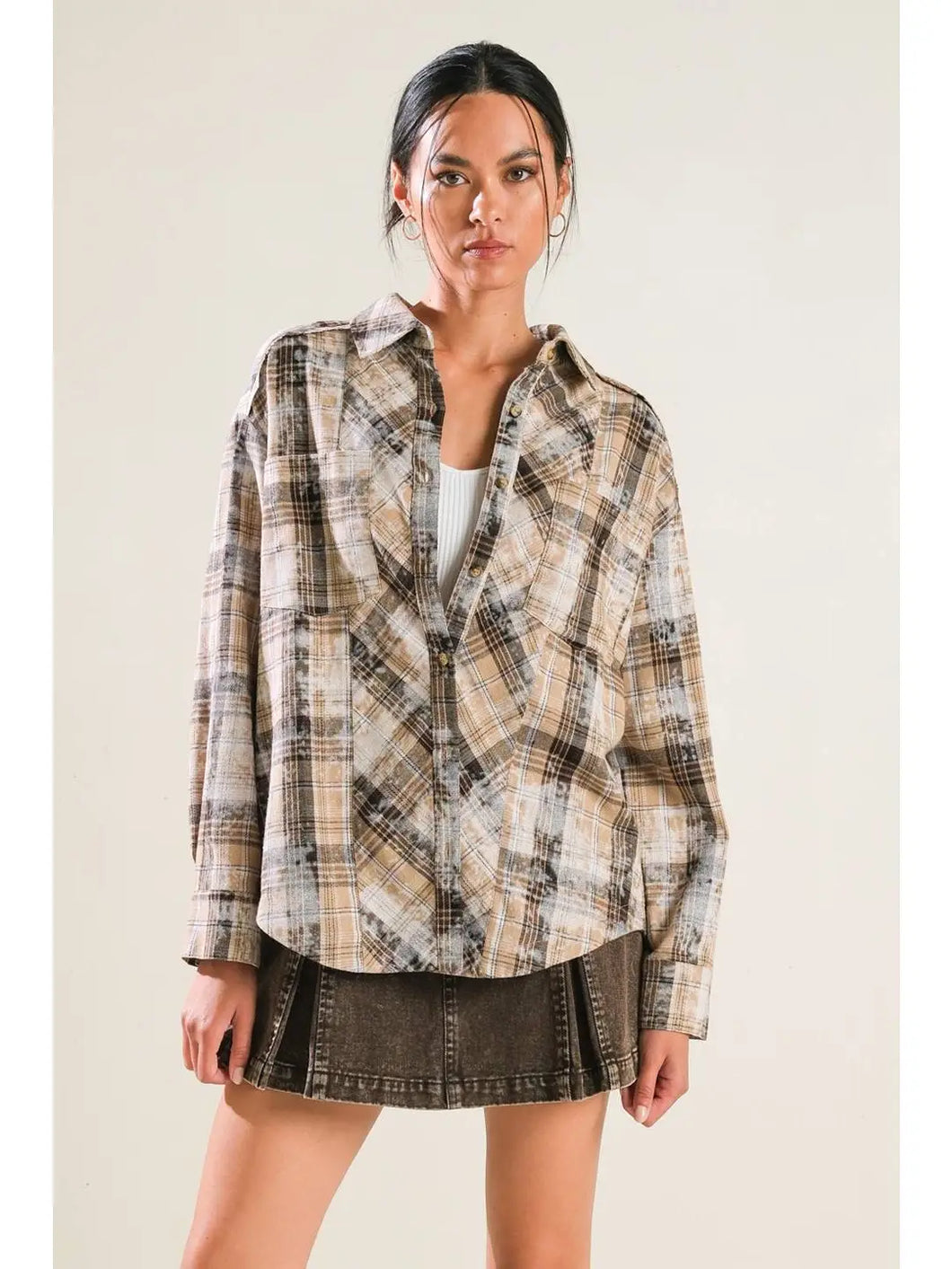 Plaid Woven Button Top