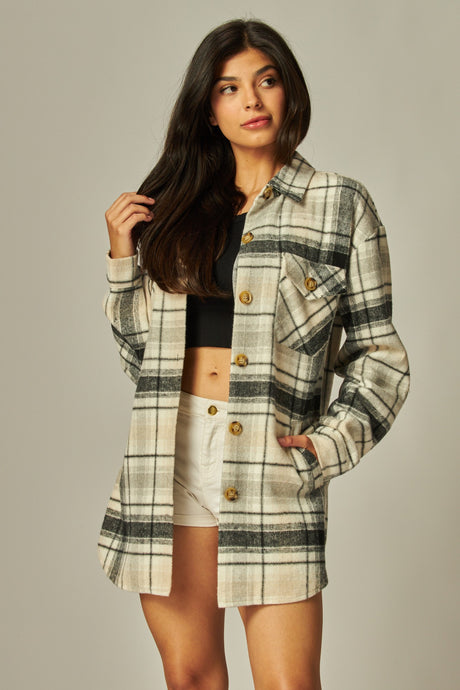 Flannel Plaid Oversized Shacket Button Down Jacket